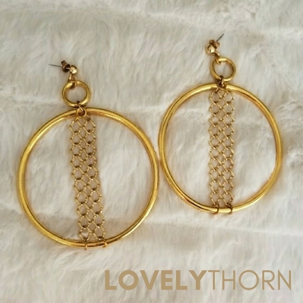VANESSA MOONEY // ltd ed gold drop hoop chain detail earrings